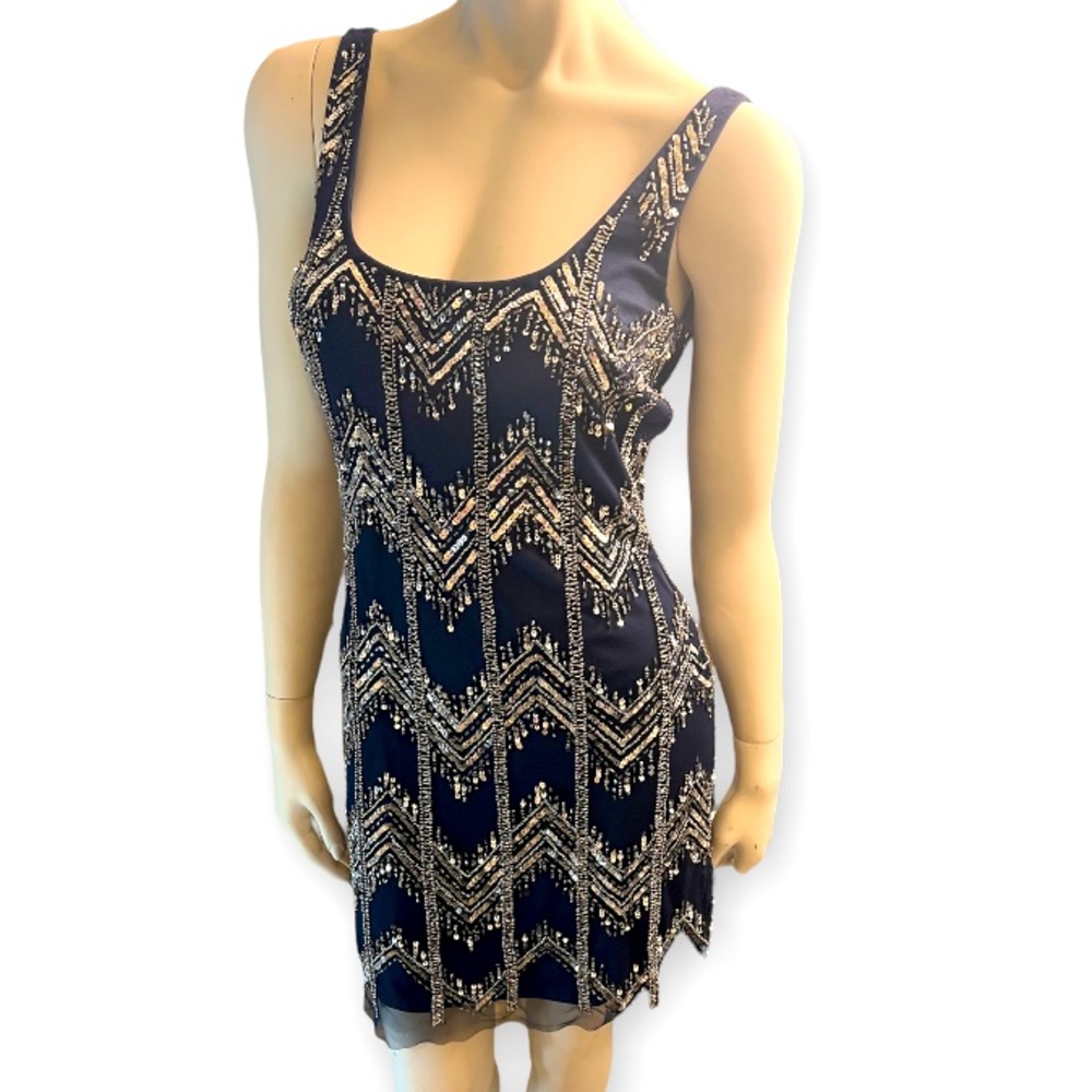 Adrianna Papell Navy with silver sequins cocktail dress